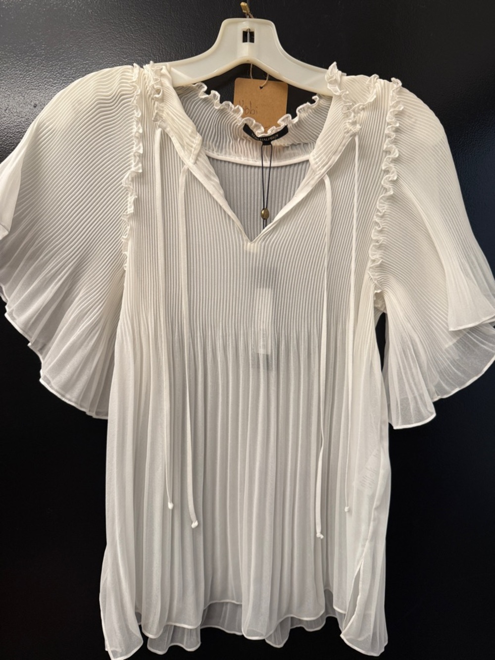 Kobi Halperin White Pleated Ruffle V-Neck Blouse